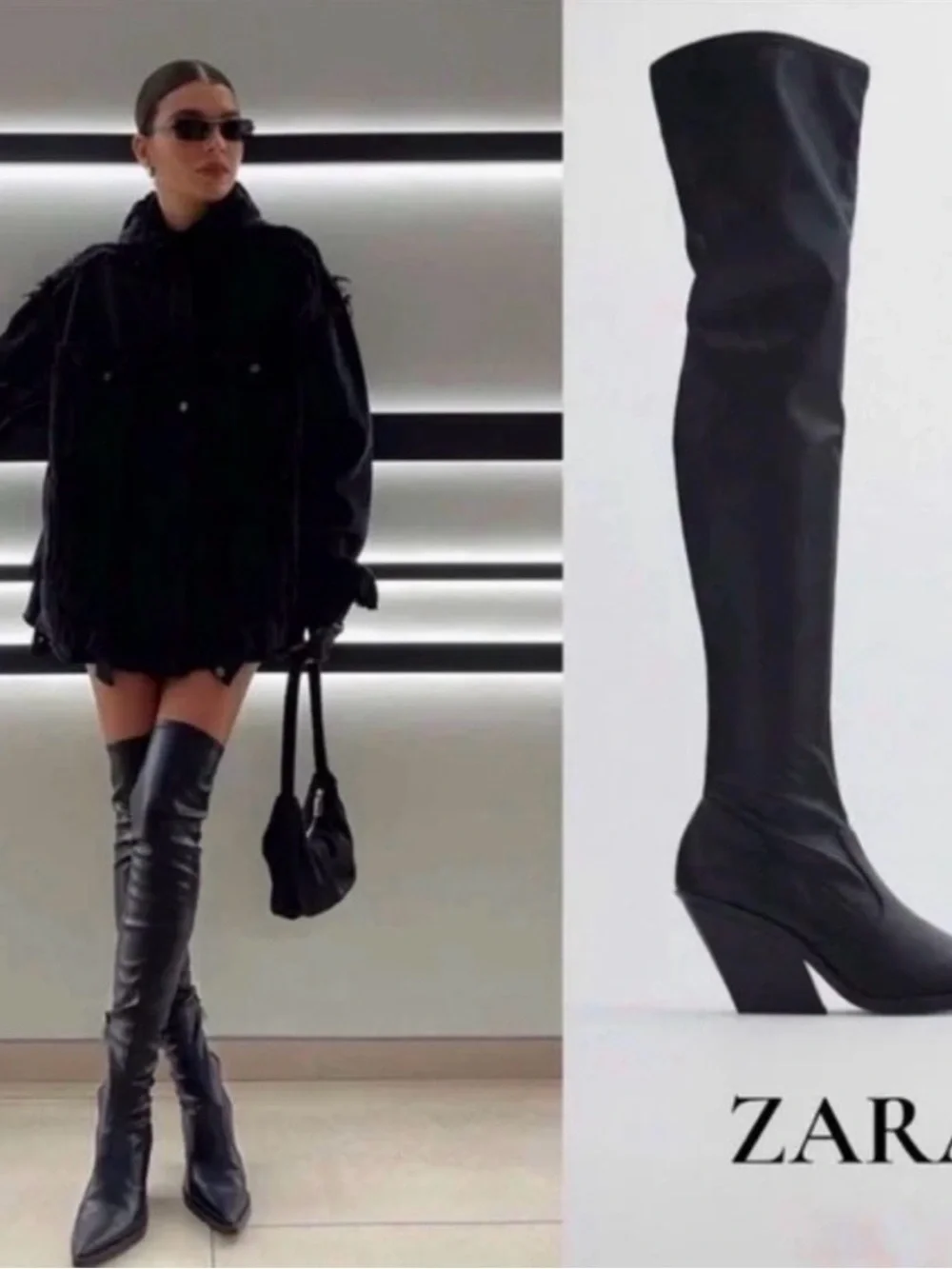 ✨ Zara Leather Cowboy Over-the-Knee Boots EU36/US 6.5